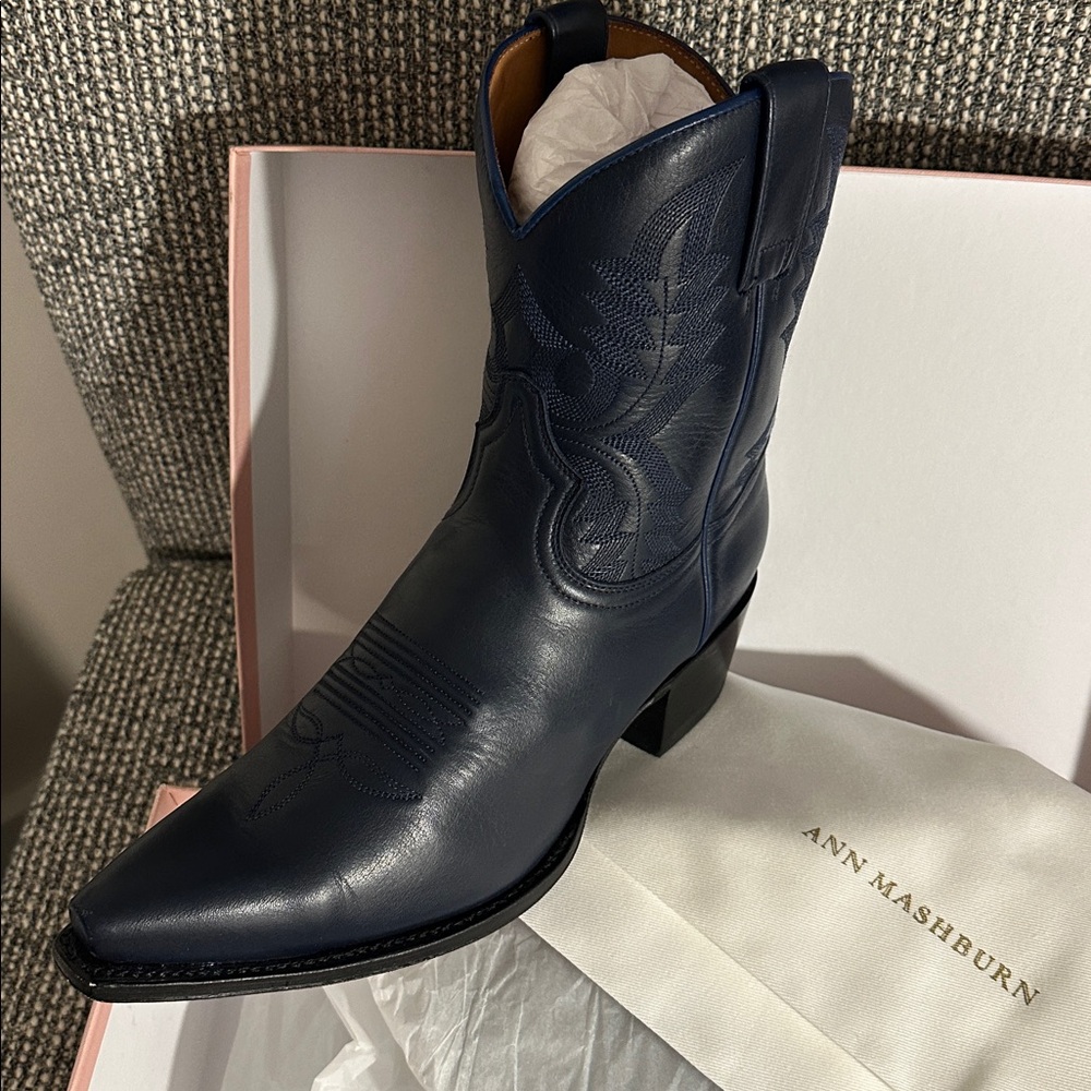 ANN MASHBURN Marie Cowboy Boot Navy Leather western pee-wee cowboy Boots - Picture 6 of 11